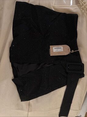 Meshki Black Sparkle Mini Skirt with Belt